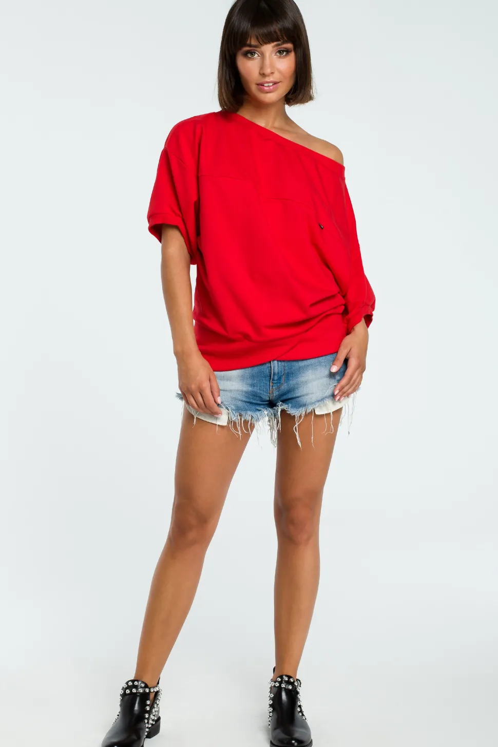 Bluza oversize z rękawem kimono - czerwona