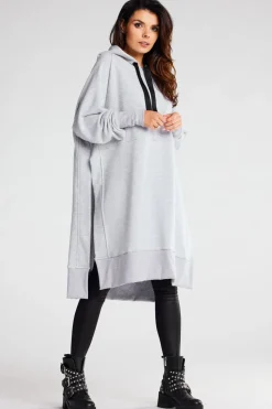 Bluza oversize z rozcięciami po bokach - szara