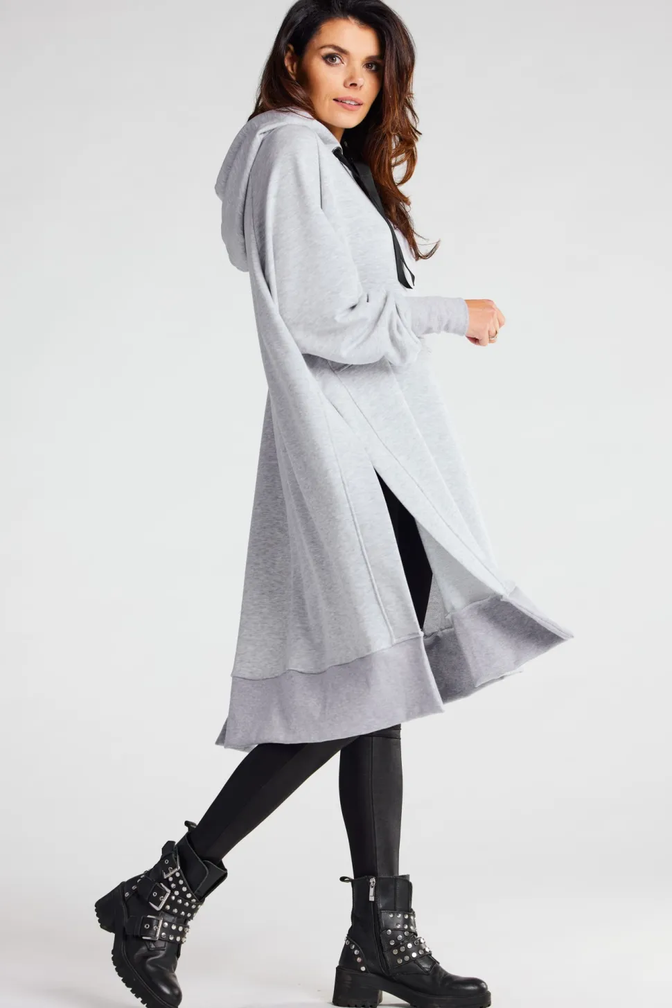 Bluza oversize z rozcięciami po bokach - szara