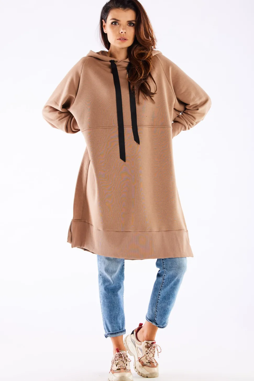 Bluza oversize z rozcięciami po bokach - beżowa