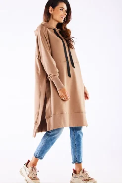 Bluza oversize z rozcięciami po bokach - beżowa
