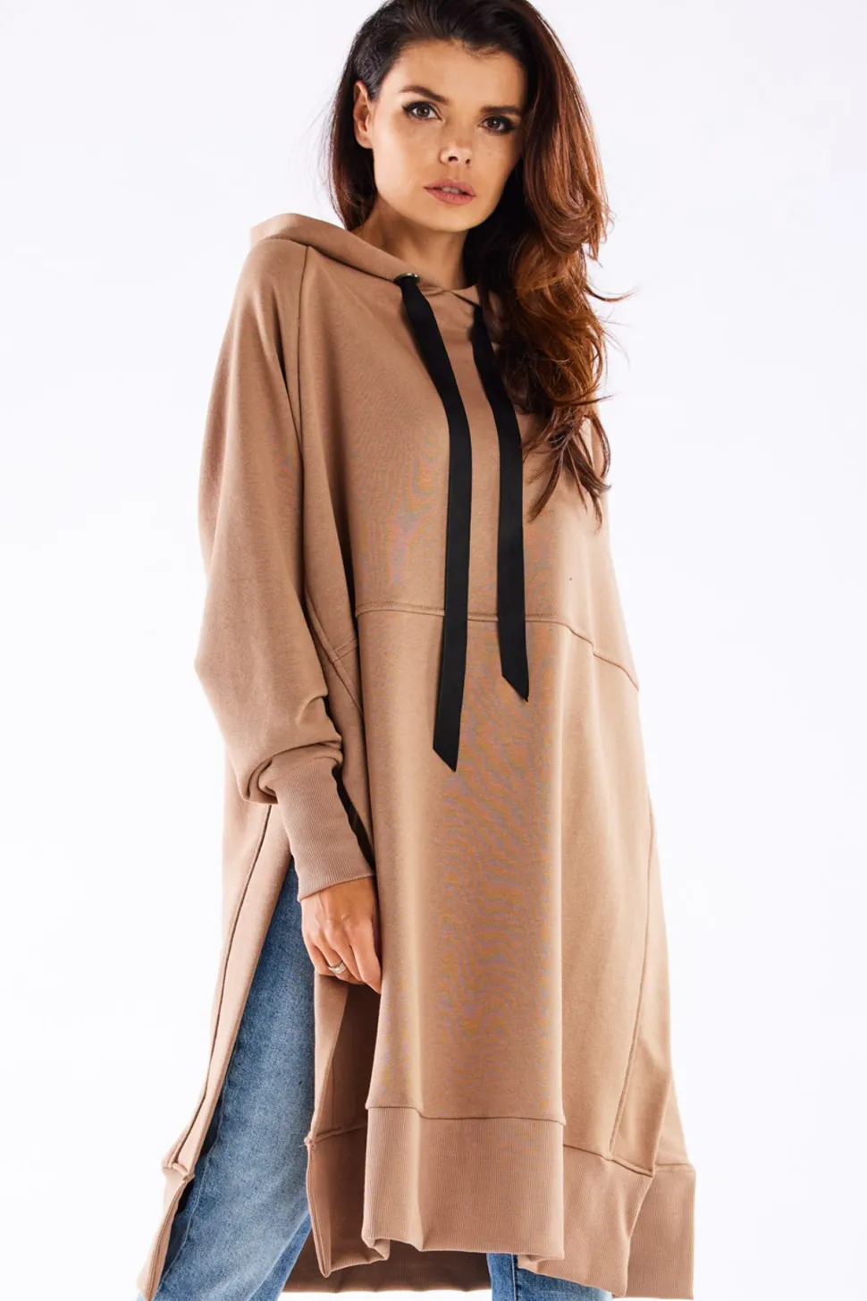 Bluza oversize z rozcięciami po bokach - beżowa