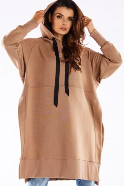 Bluza oversize z rozcięciami po bokach - beżowa
