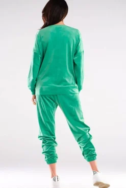 Bluza oversize z weluru - zielona