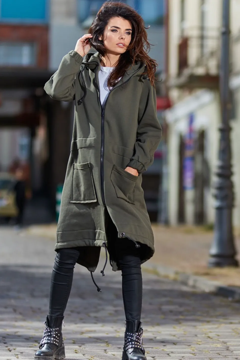 Bluza parka zapinana na zamek - khaki