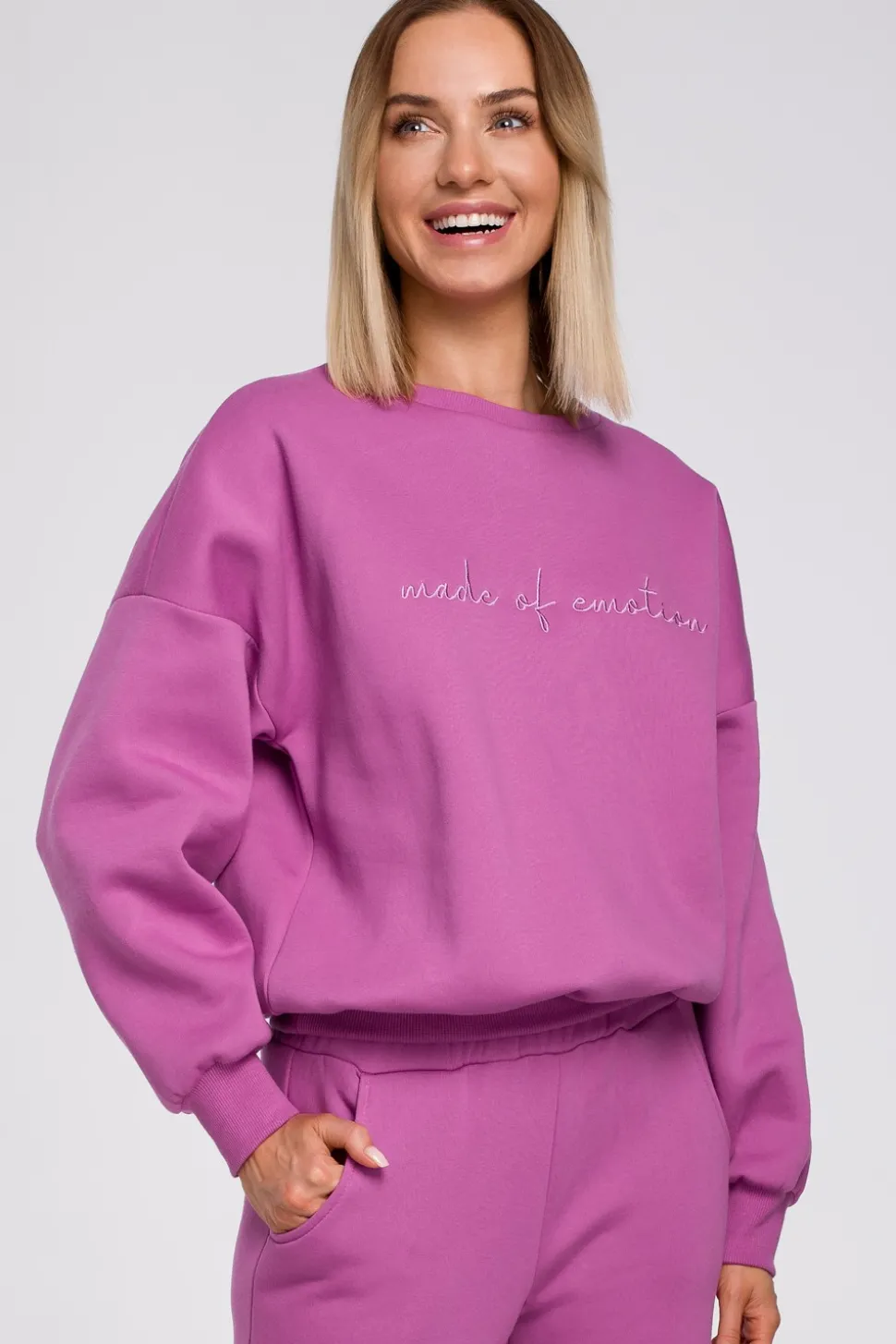 Bluza szeroka z haftem - lawendowa