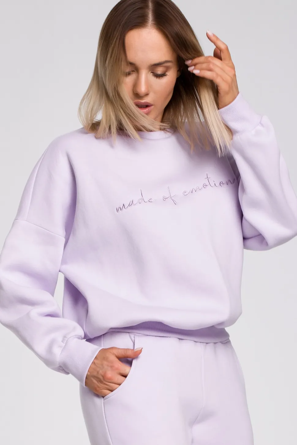 Bluza szeroka z haftem - liliowa