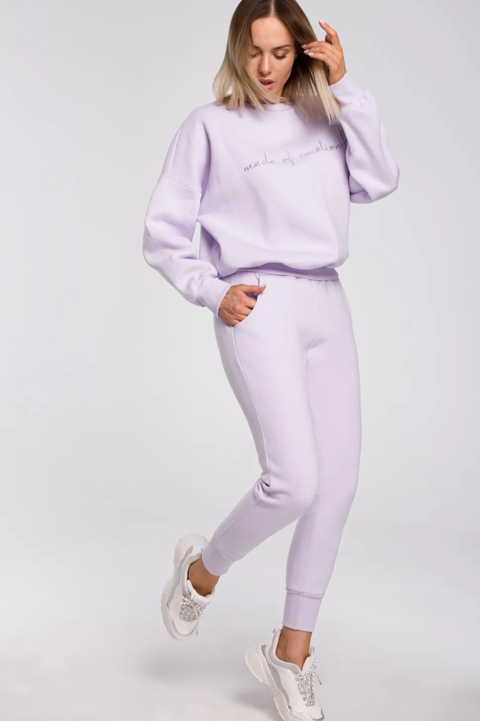 Bluza szeroka z haftem - liliowa