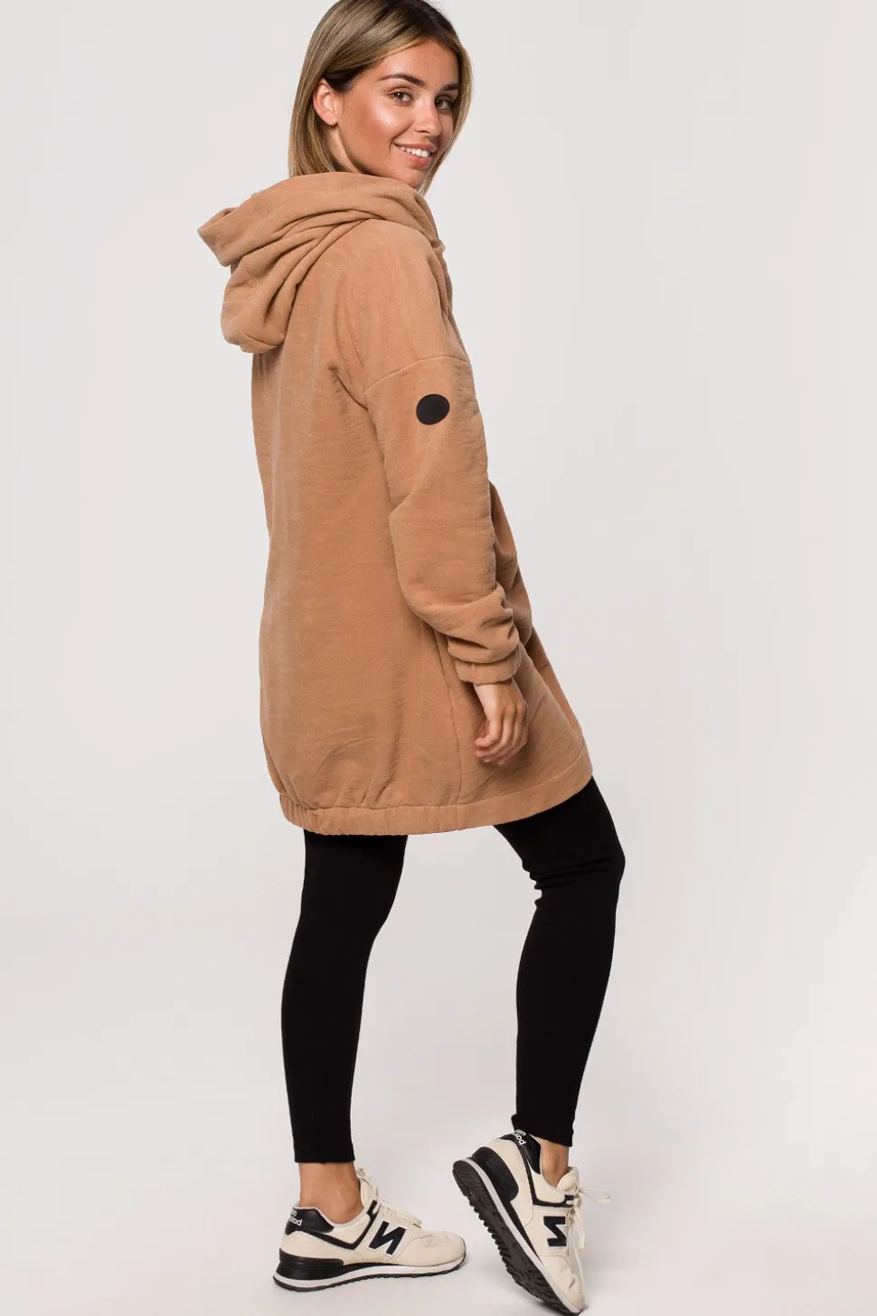 Bluza - tunika z kołnierzem i kapturem - cynamonowa
