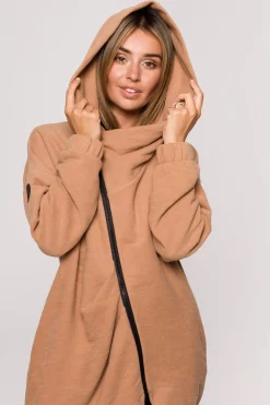Bluza - tunika z kołnierzem i kapturem - cynamonowa