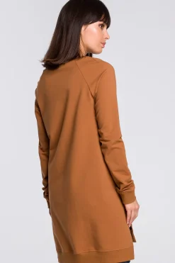 Bluza - tunika z rozcięciami po bokach i ściągaczem na dole - karmelowa