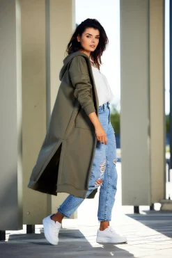 Bluza typu parka z kapturem i kieszeniami - khaki