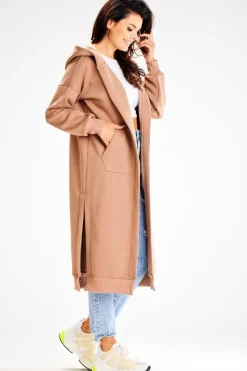 Bluza typu parka z kapturem i kieszeniami - beżowa