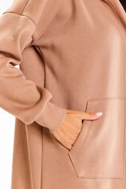 Bluza typu parka z kapturem i kieszeniami - beżowa