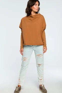Bluza z dekoltem z tyłu - kamelowa