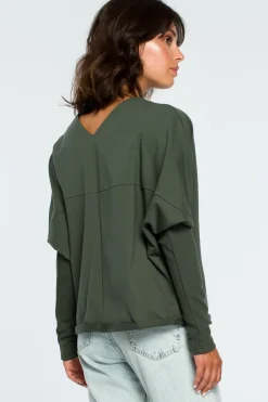 Bluza z dekoltem z tyłu - militarno-zielona