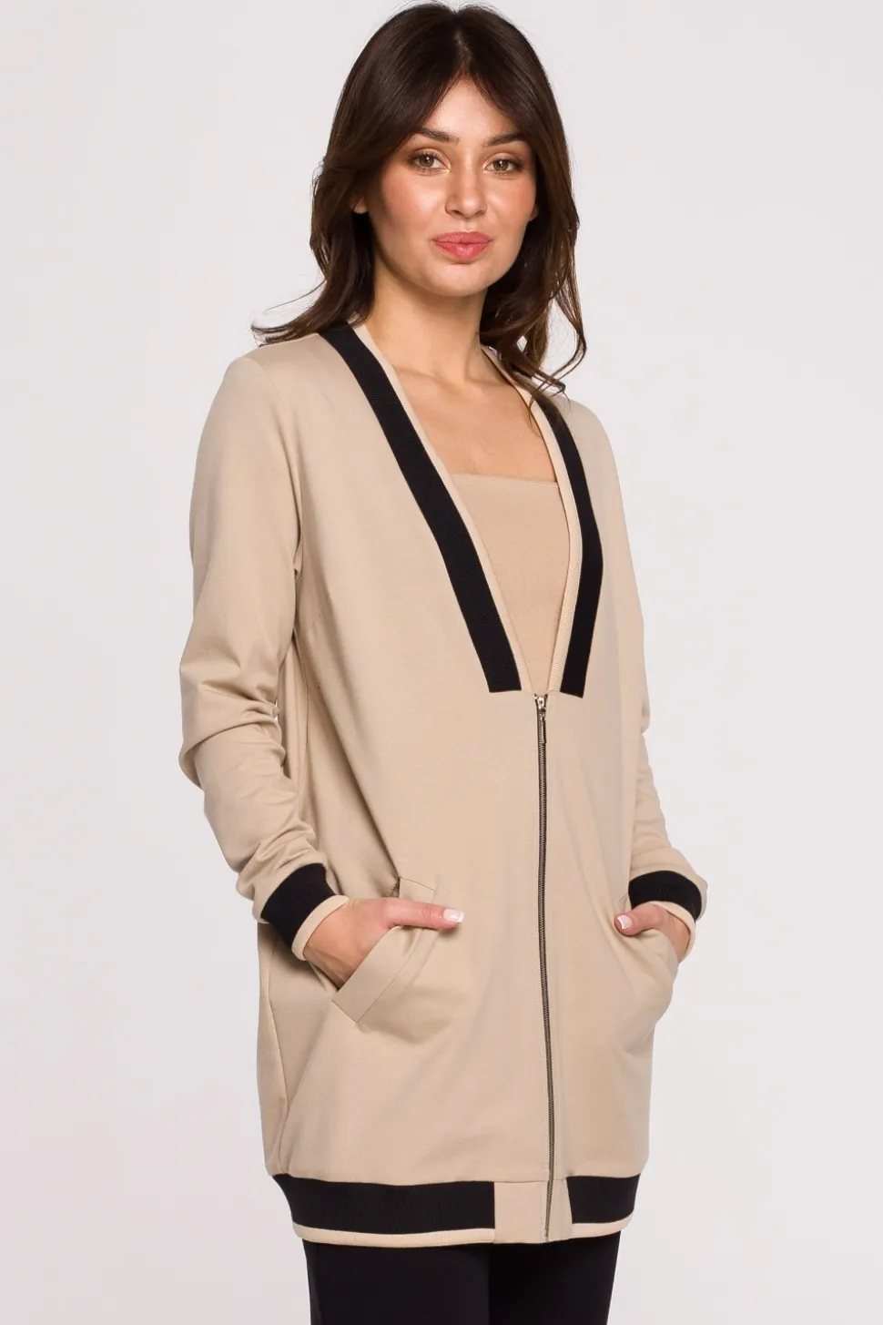 Bluza ze ściągaczami - beżowa
