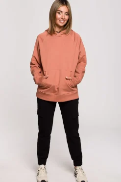 Bluza z kapturem i kieszenią kangurek - ceglasta OUTLET