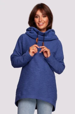 Bluza z kapturem i kołnierzem - indygo