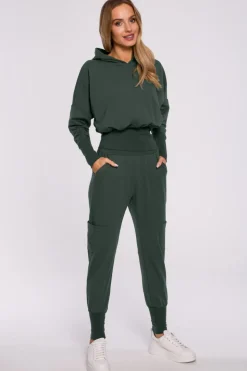 Bluza z kapturem i wysokim ściągaczem - militarno-zielona
