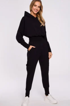 Bluza z kapturem i wysokim ściągaczem - czarna