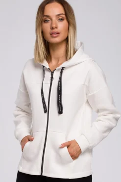 Bluza z kapturem zasuwana na zamek - ecru