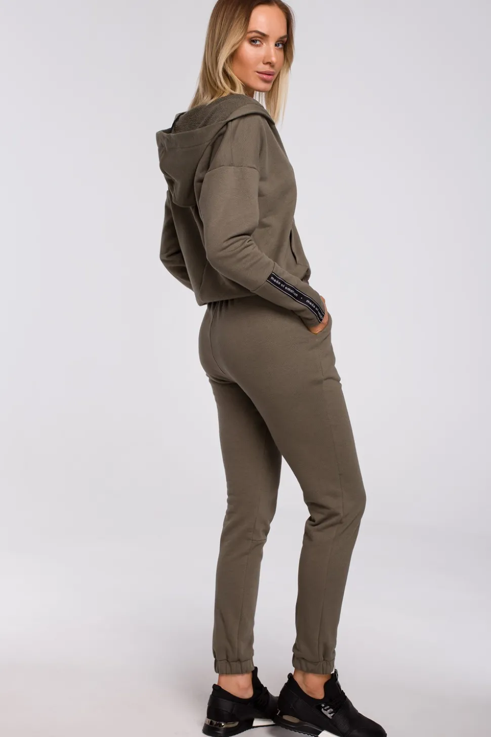 Bluza z kieszenią kangurek i kapturem - khaki