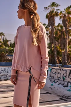 Bluza z klamerkami i lampasami - cukierkowo-różowa