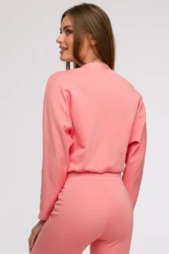 Bluza z kopertowym dekoltem - koralowa