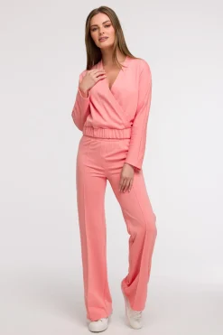 Bluza z kopertowym dekoltem - koralowa