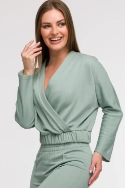 Bluza z kopertowym dekoltem - miętowa