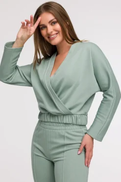 Bluza z kopertowym dekoltem - miętowa