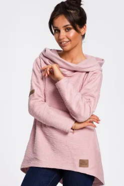 Bluza z szerokim kołnierzem i kapturem - pudrowa