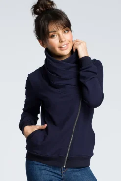 Bluza z ukośnym zamkiem - granatowa