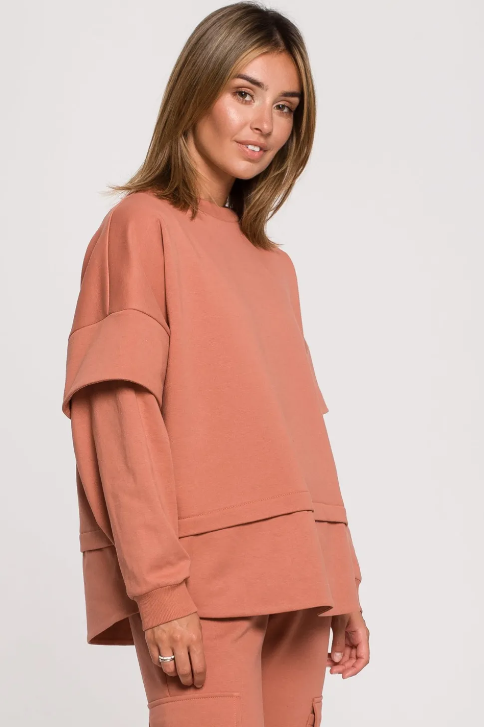 Bluza z warstwowymi rękawami unisex - ceglasta