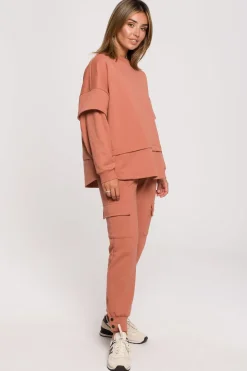 Bluza z warstwowymi rękawami unisex - ceglasta