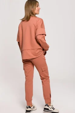 Bluza z warstwowymi rękawami unisex - ceglasta