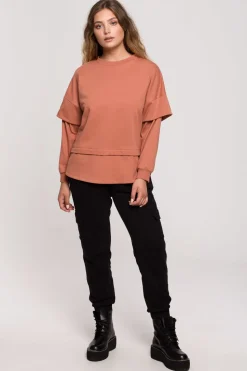 Bluza z warstwowymi rękawami unisex - ceglasta