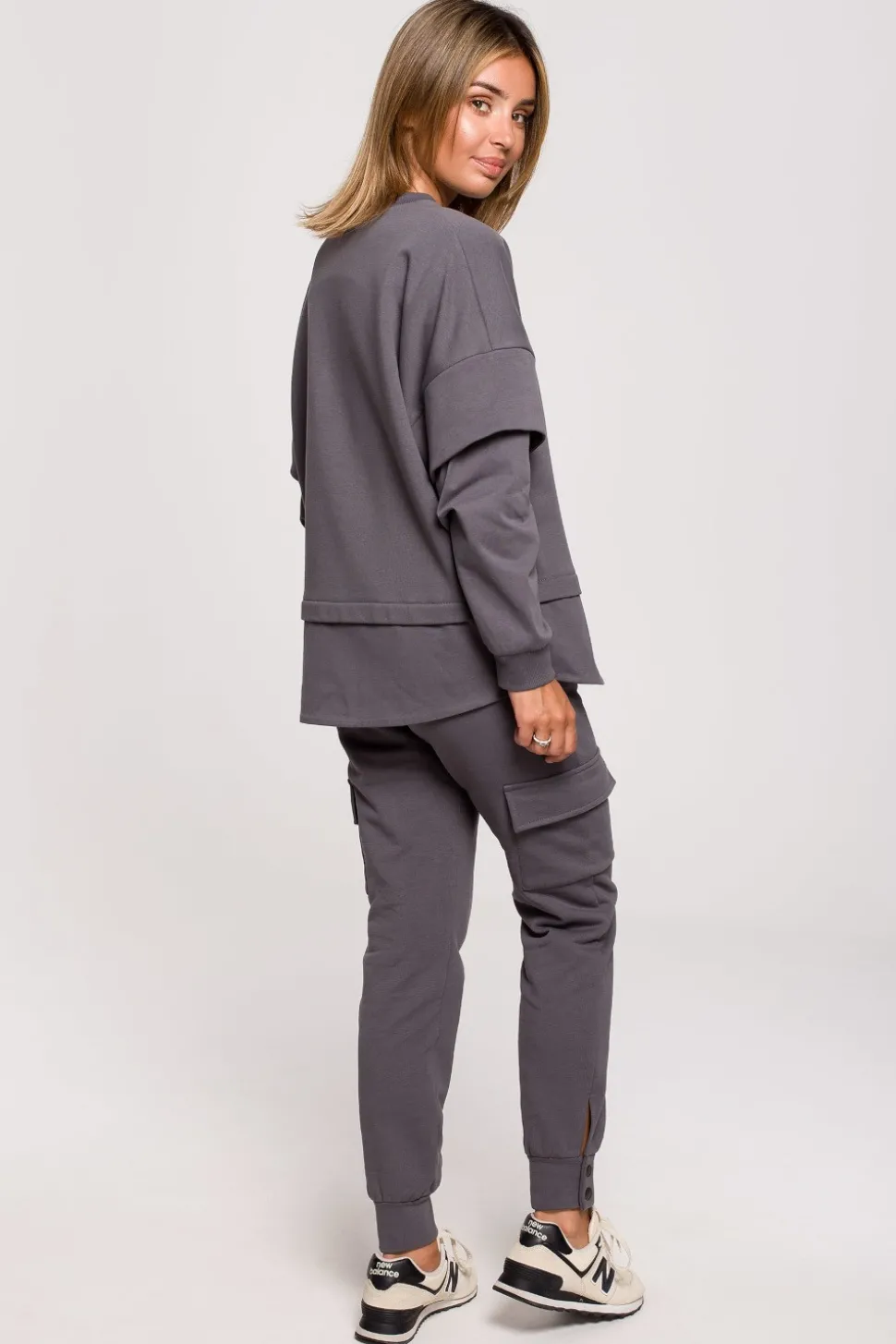 Bluza z warstwowymi rękawami unisex - antracytowa