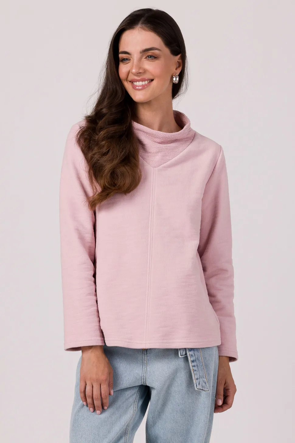 Bluza z wysokim kołnierzem - pudrowa