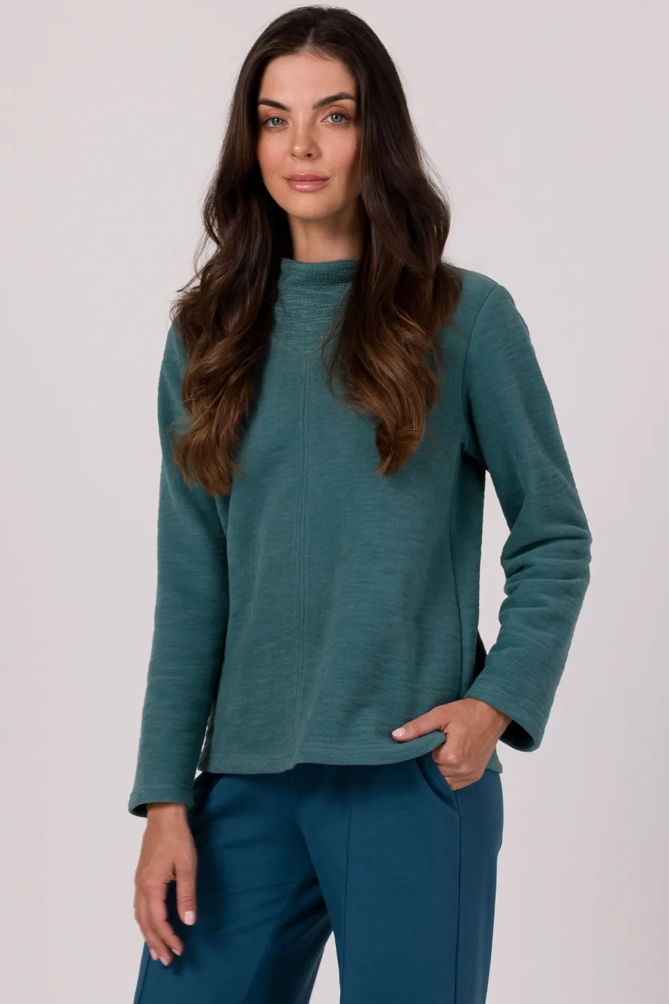 Bluza z wysokim kołnierzem - turkusowa