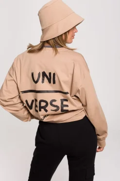 Bluzka longsleeve z nadrukiem - orzechowa