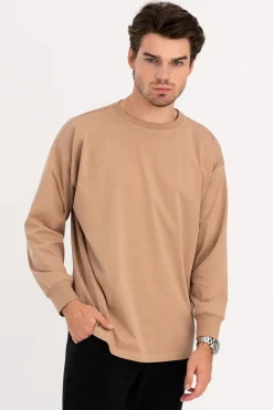 Bluzka męska longsleeve z nadrukiem - orzechowa