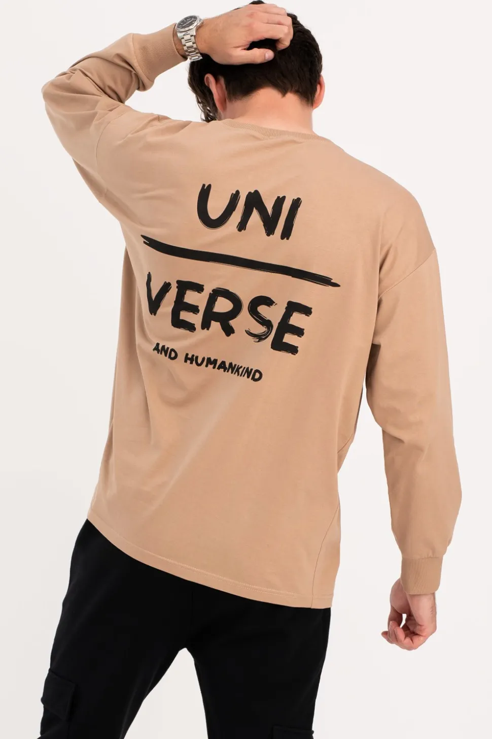 Bluzka męska longsleeve z nadrukiem - orzechowa