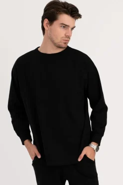 Bluzka męska longsleeve z nadrukiem - czarna