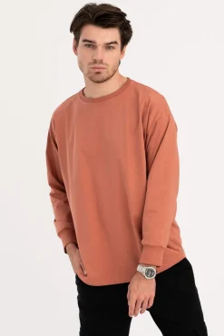 Bluzka męska longsleeve z nadrukiem - ceglasta