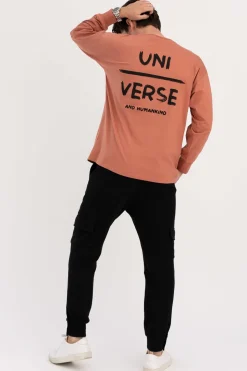 Bluzka męska longsleeve z nadrukiem - ceglasta