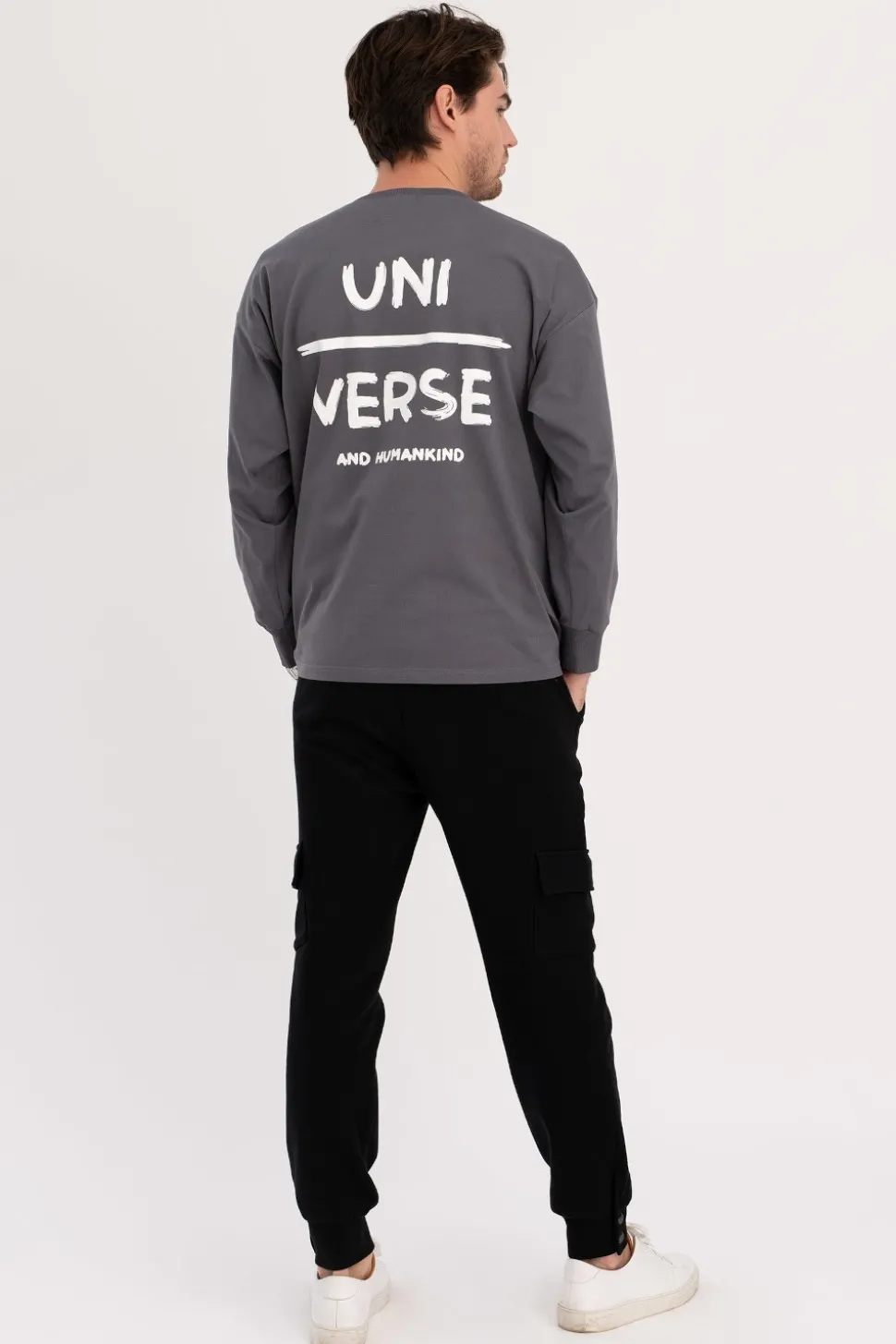 Bluzka męska longsleeve z nadrukiem - antracytowa