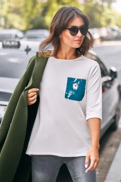 Bluzka ze wstawkami w kwiaty - ecru