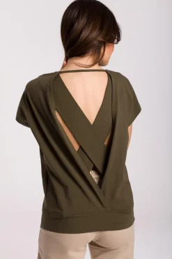 Bluzka z wycięciami na plecach - khaki